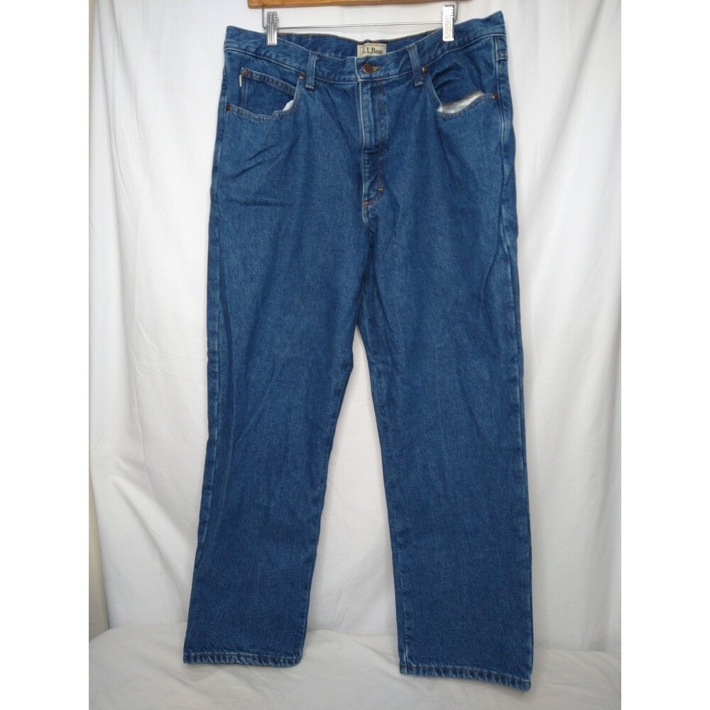 LL Bean Flannel Lined Jeans Mens 40x29 Blue Medium Wash Denim Comfort Waist